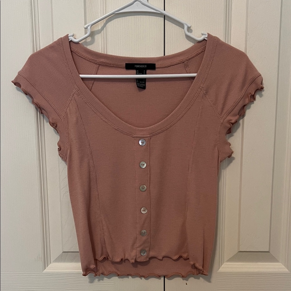 Forever 21 Mauve Button-Down Ribbed Blouse